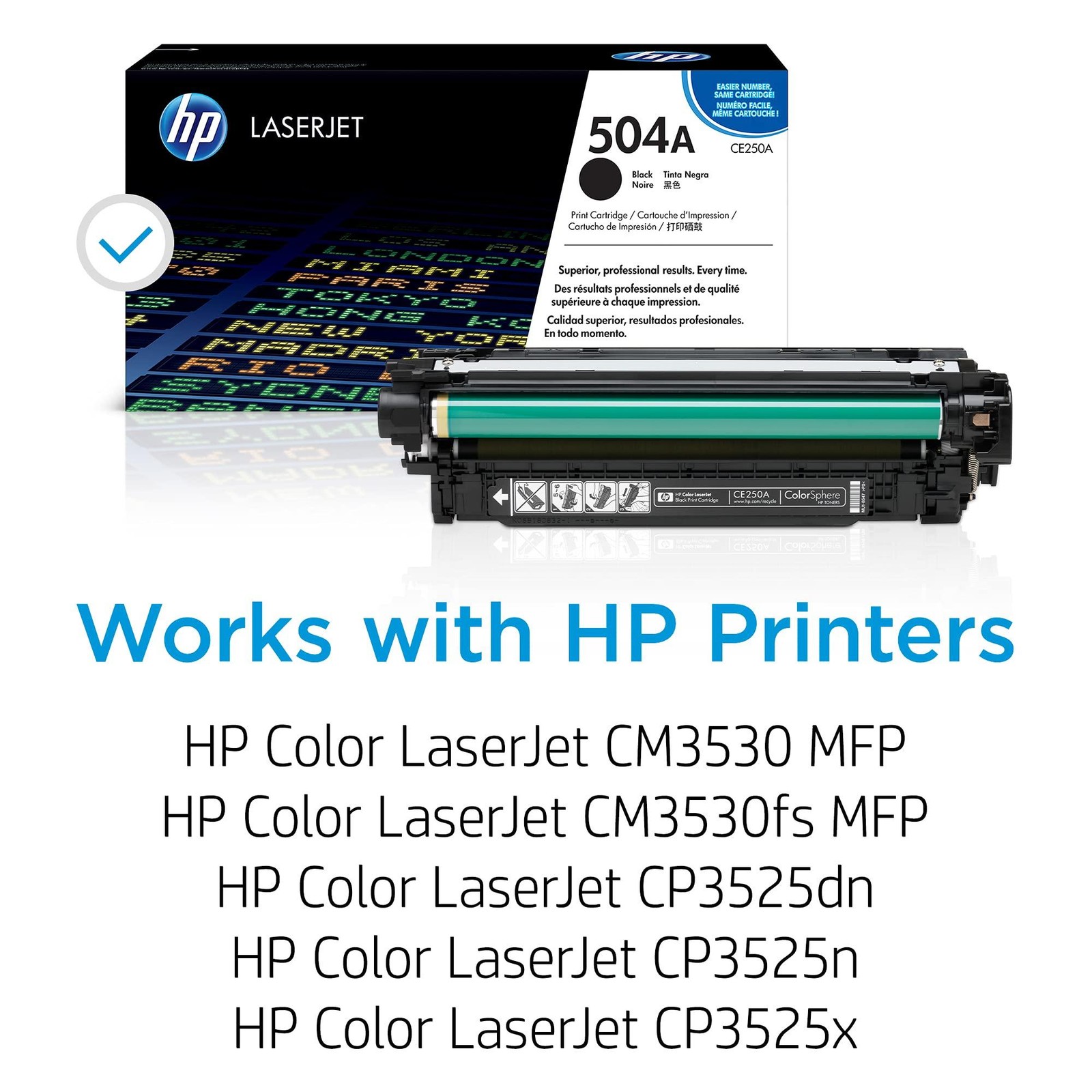 HP 504A Black Toner Cartridge | Works Color Laserjet CM3530, CP3525 Series | CE2