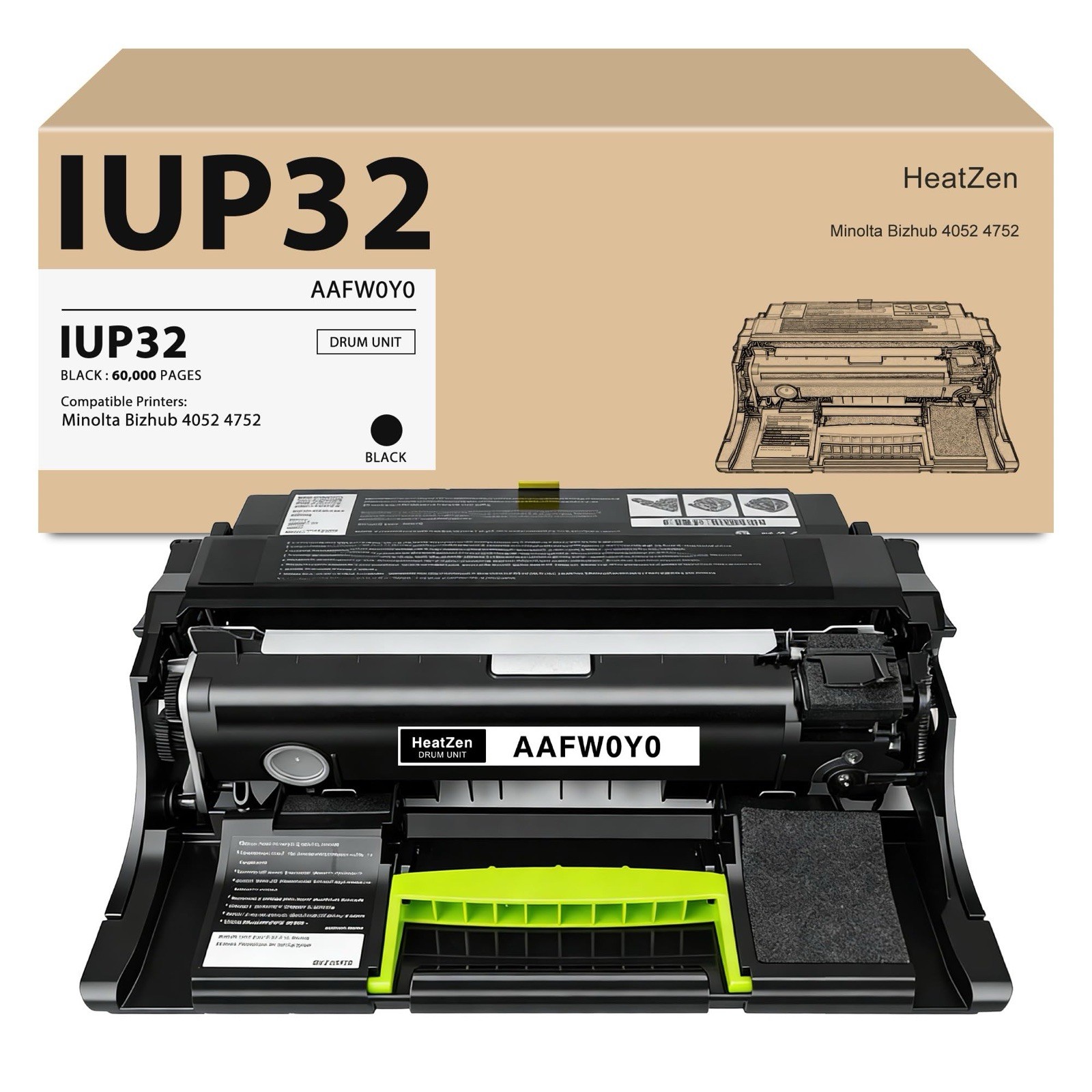 HeatZen IUP-32 Black Drum Unit for Konica Minolta Bizhub 4052/4752