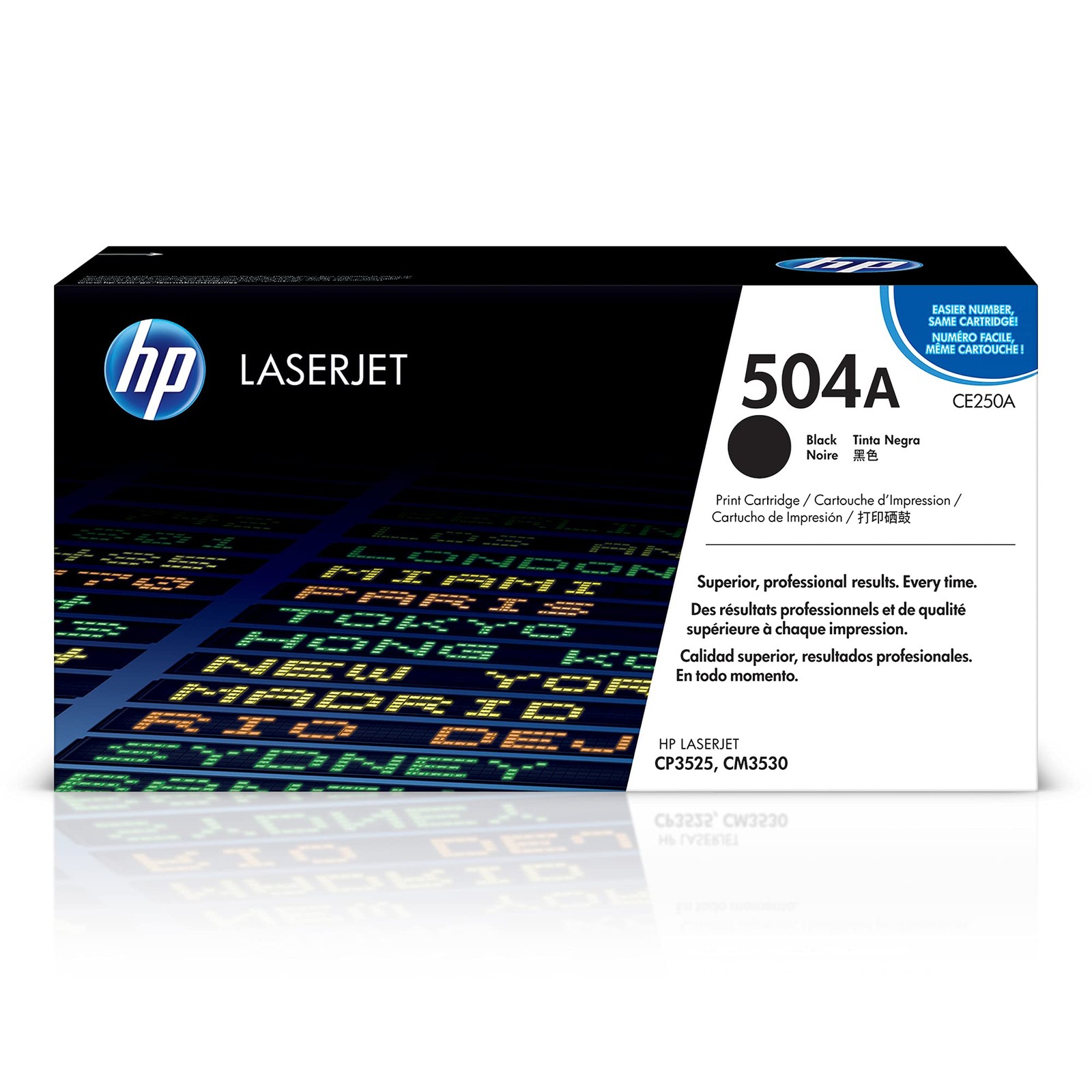 HP 504A Black Toner Cartridge | Works Color Laserjet CM3530, CP3525 Series | CE2