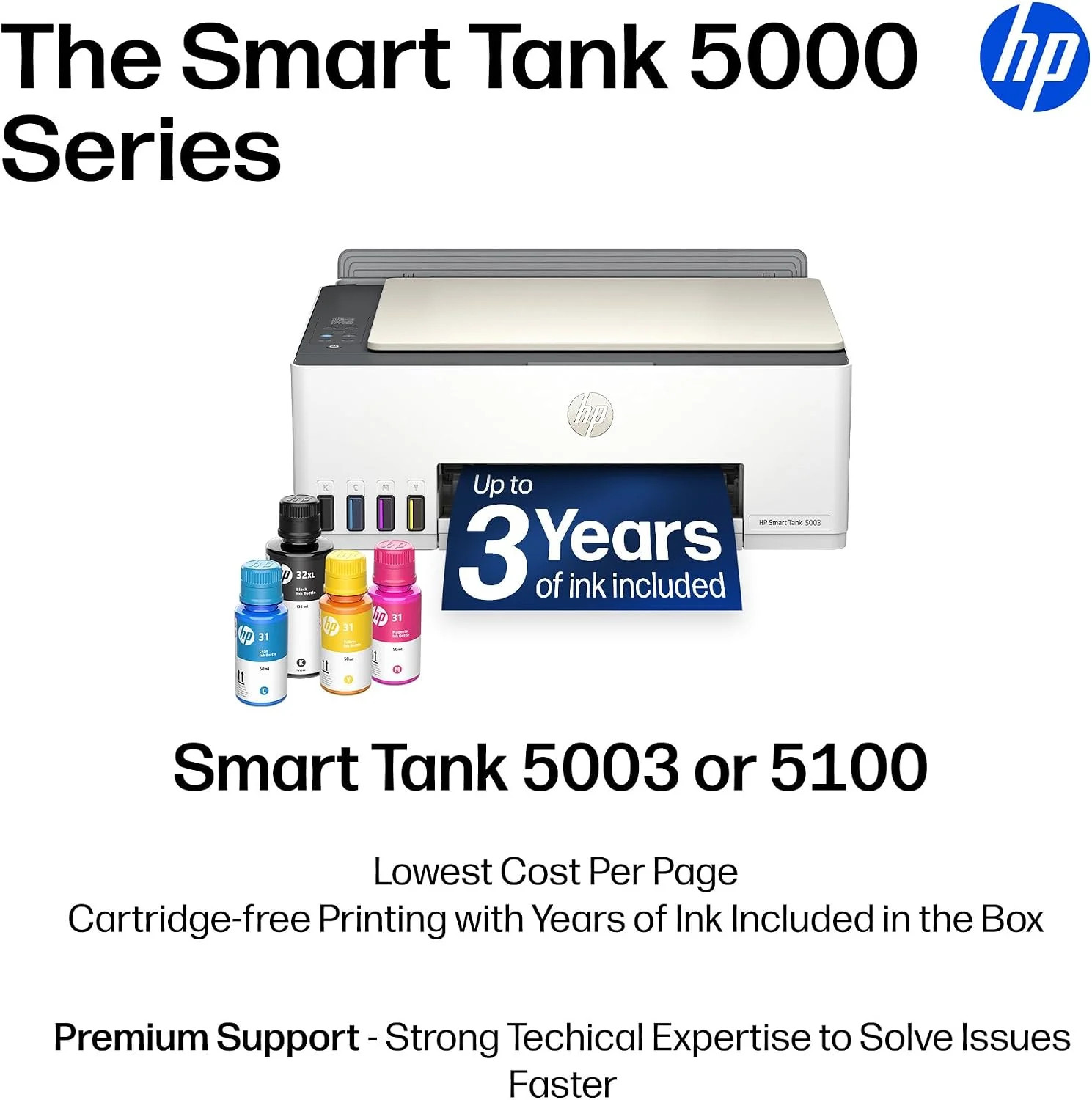 HP Smart Tank 5003 Wireless All-in-One Ink Tank Printer, Scanner, Copier with up