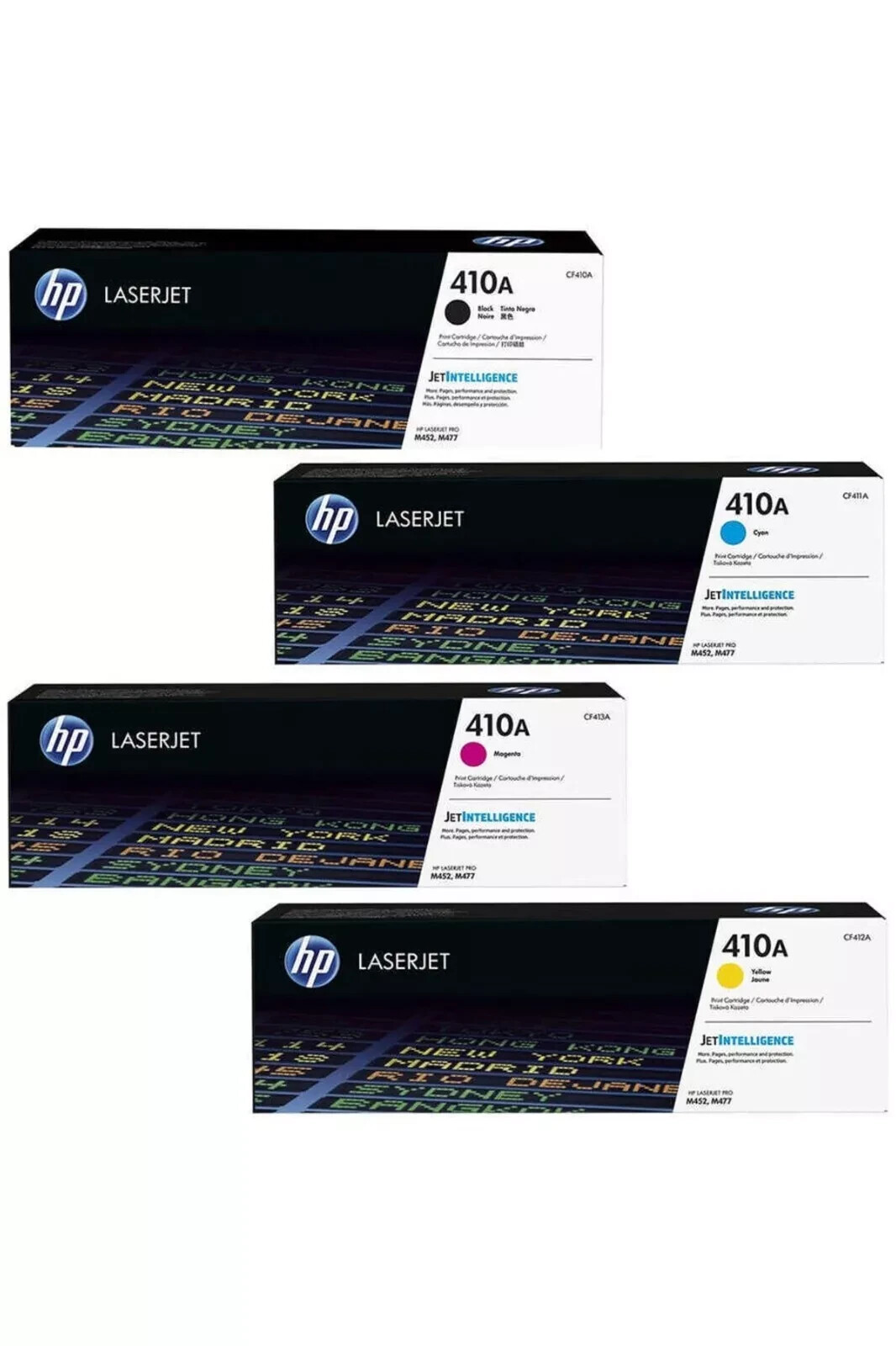 HP 410A Toner Cartridge Set – Black Cyan Magenta Yellow – Genuine OEM CF410A-CF4