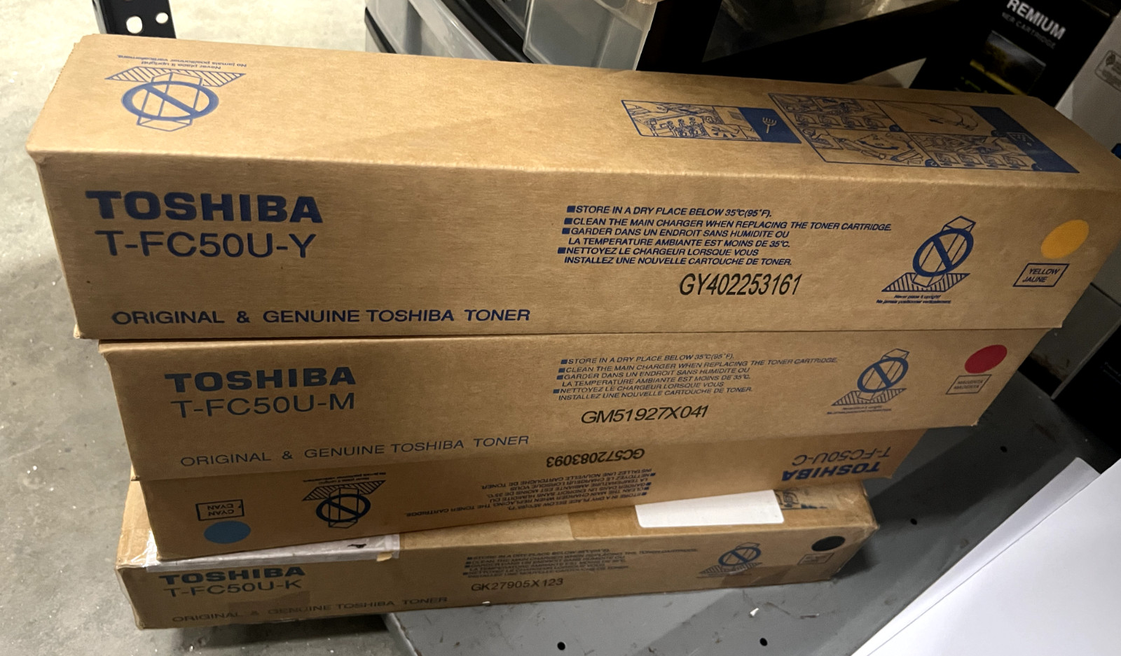 New, Genuine Toshiba T-FC50U Full Color Set – Black, Cyan, Magenta, Yellow
