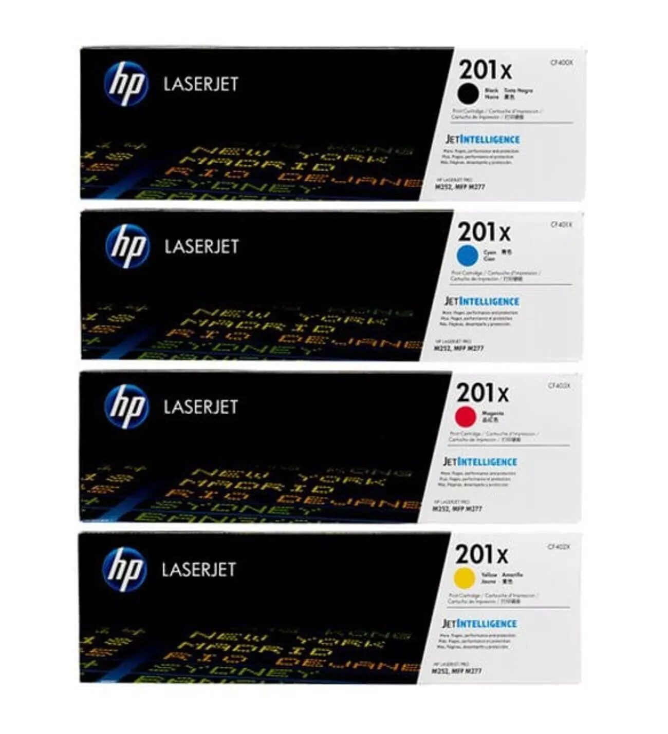 HP 201X High Yield Toner Cartridge Set – Black Cyan Magenta Yellow – Genuine OEM