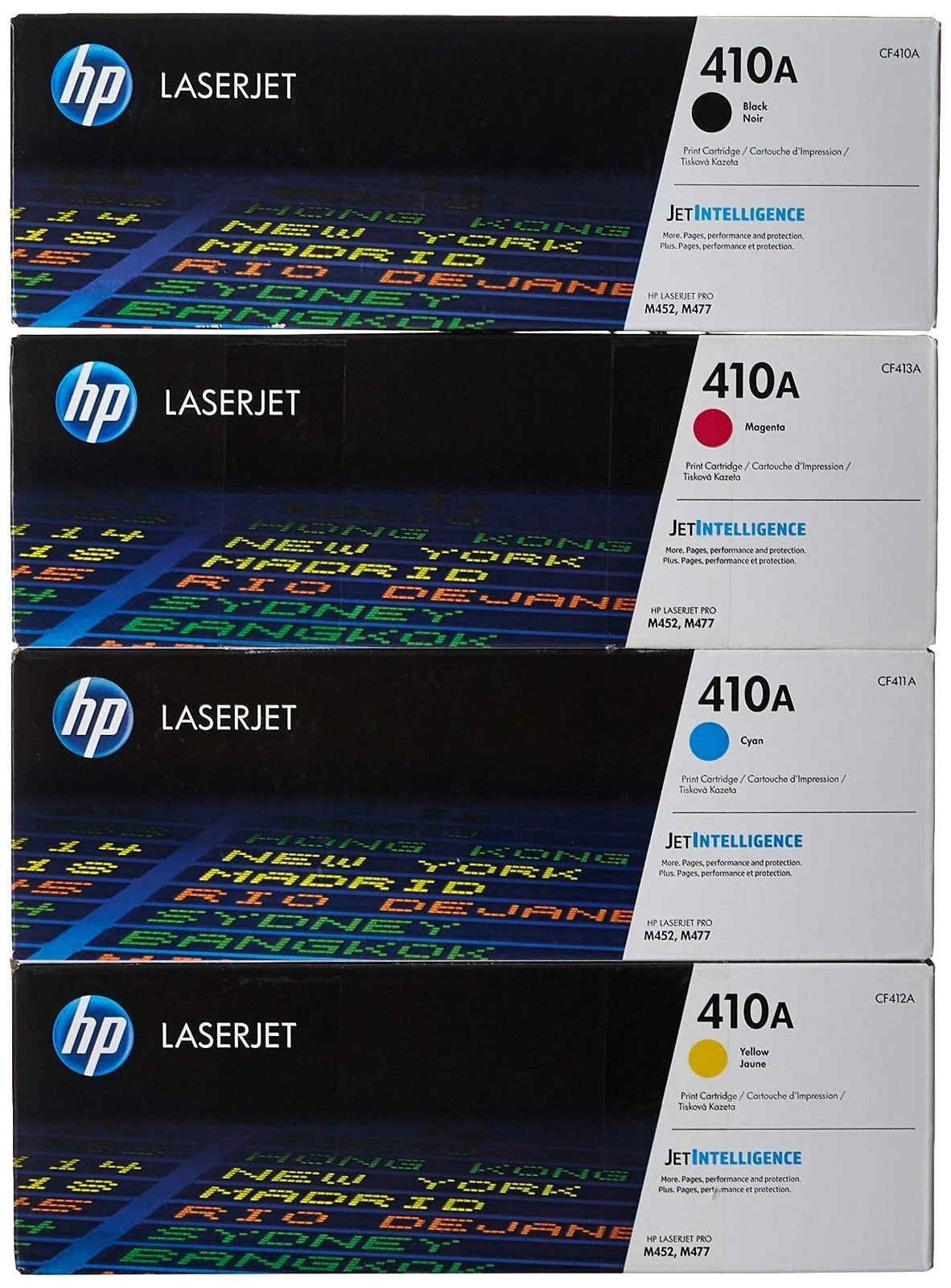 HP 410A Toner Cartridge Set – Black Cyan Magenta Yellow – Genuine OEM CF410A-CF4
