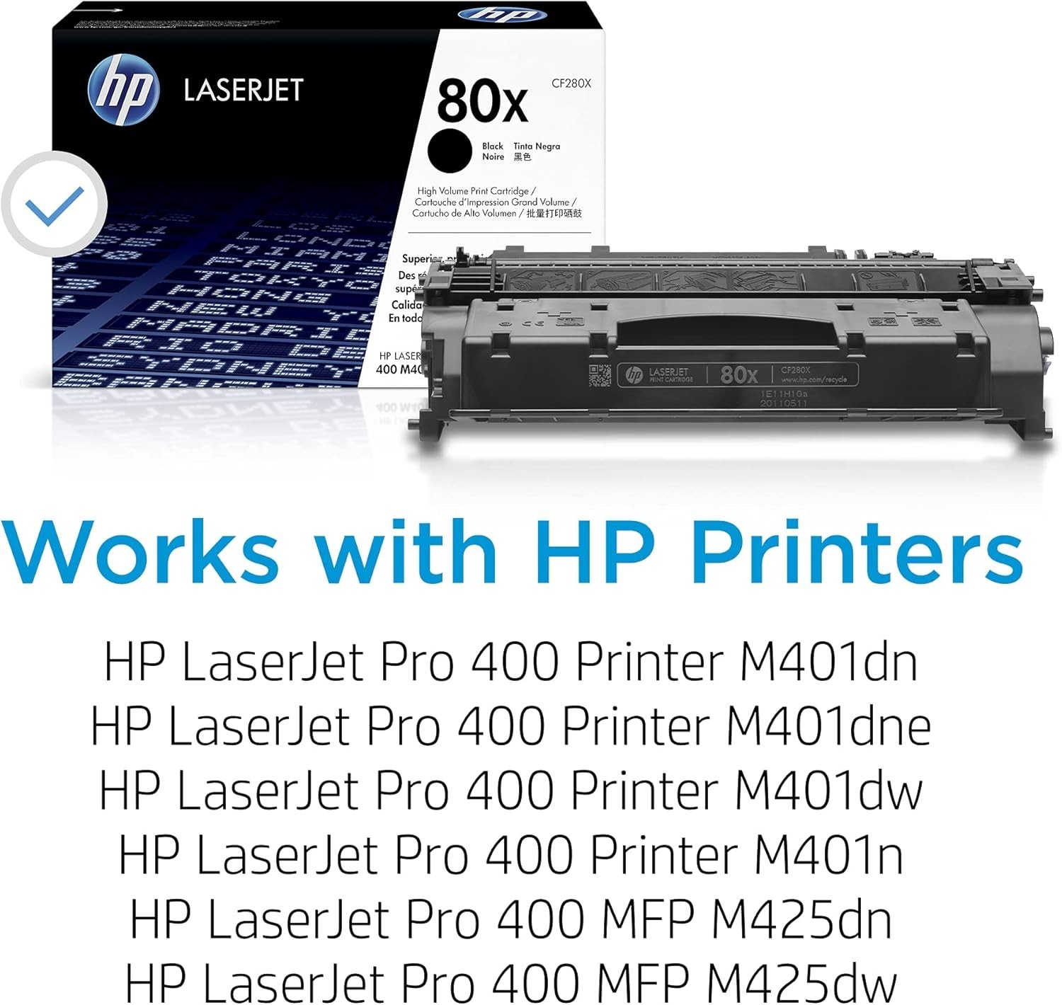 HP 80X CF280X Black Toner Cartridge High Yield for LaserJet Pro 400 M401n M425dn