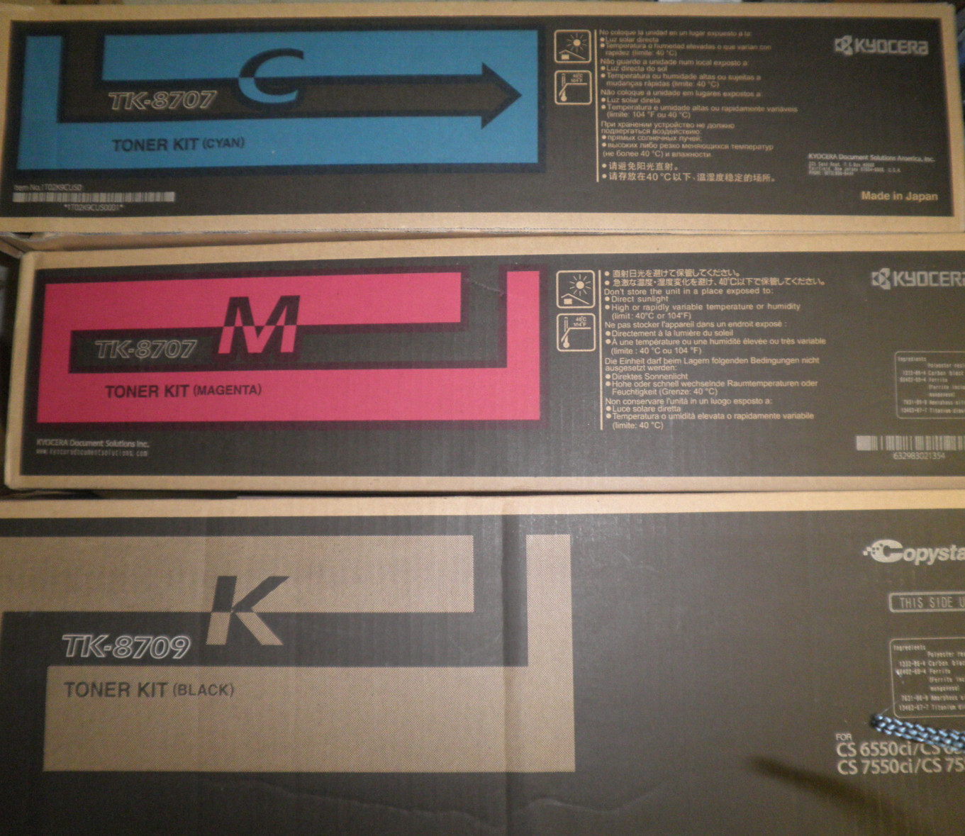 3 Genuine Kyocera Color & Black Toner TK-8707 TK-8709k, 8707C,8707M OEM NEW