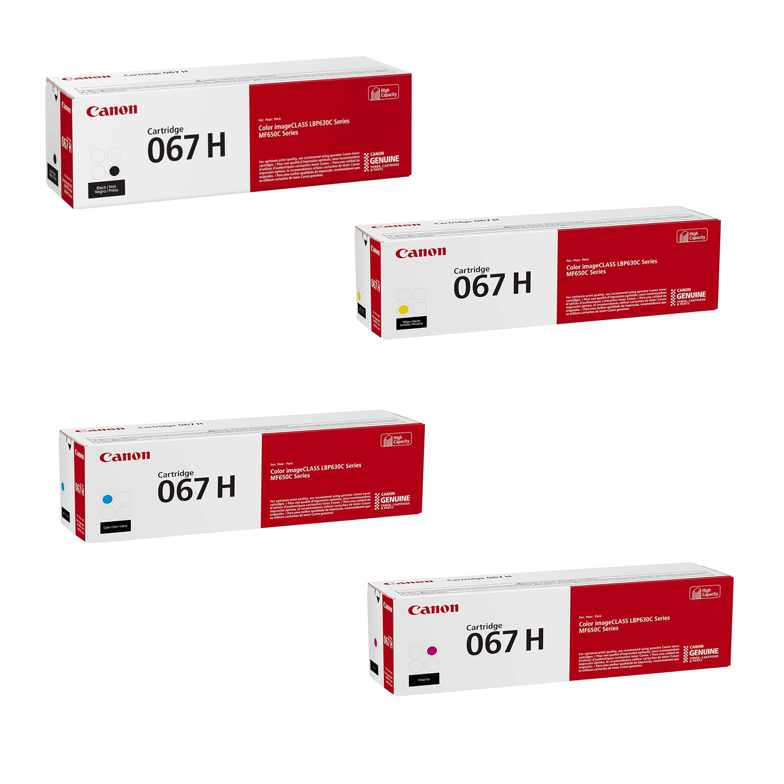 4 Color Pack Original CANON 067H Toner Set(Black-Cyan-Magenta-Yellow)-High Yield